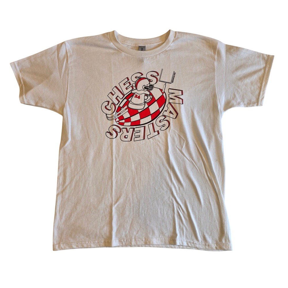 Gildan Youth Large Chess Masters Football Graphic T-Shirt White Cotton Tee